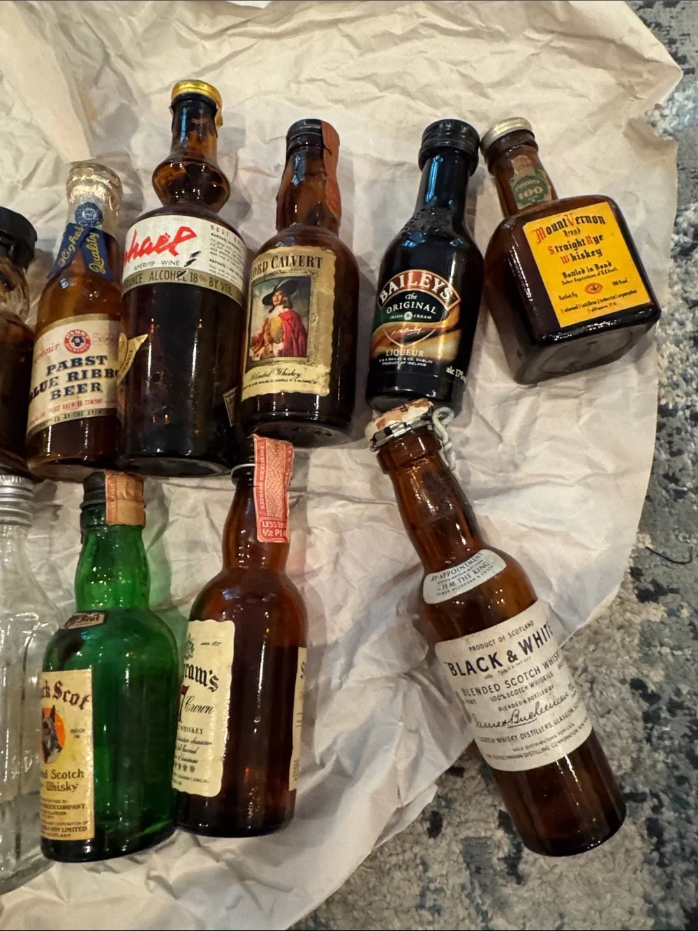 Assorted Miniature empty Liquor Bottle Collection - Brown Amber Bottles